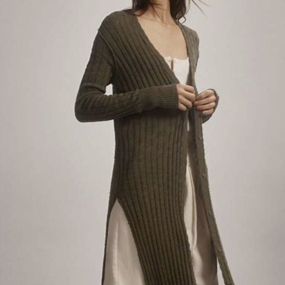 Pilcro Anthropologie Womens Gauzy Distress Duster Cardigan Green NEW Size Small - Picture 2 of 6